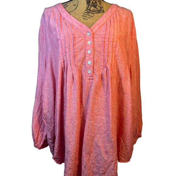 Sigrid Olsen Women's Salmon Button-Front Linen Tunic Top Size XL - Picture 1 of 7